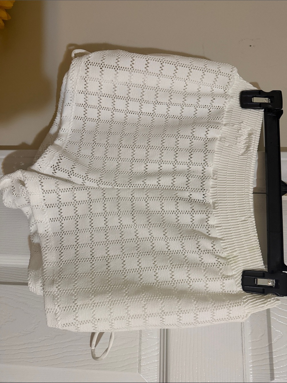 No Boundaries White Knit Eyelet Women's Shorts